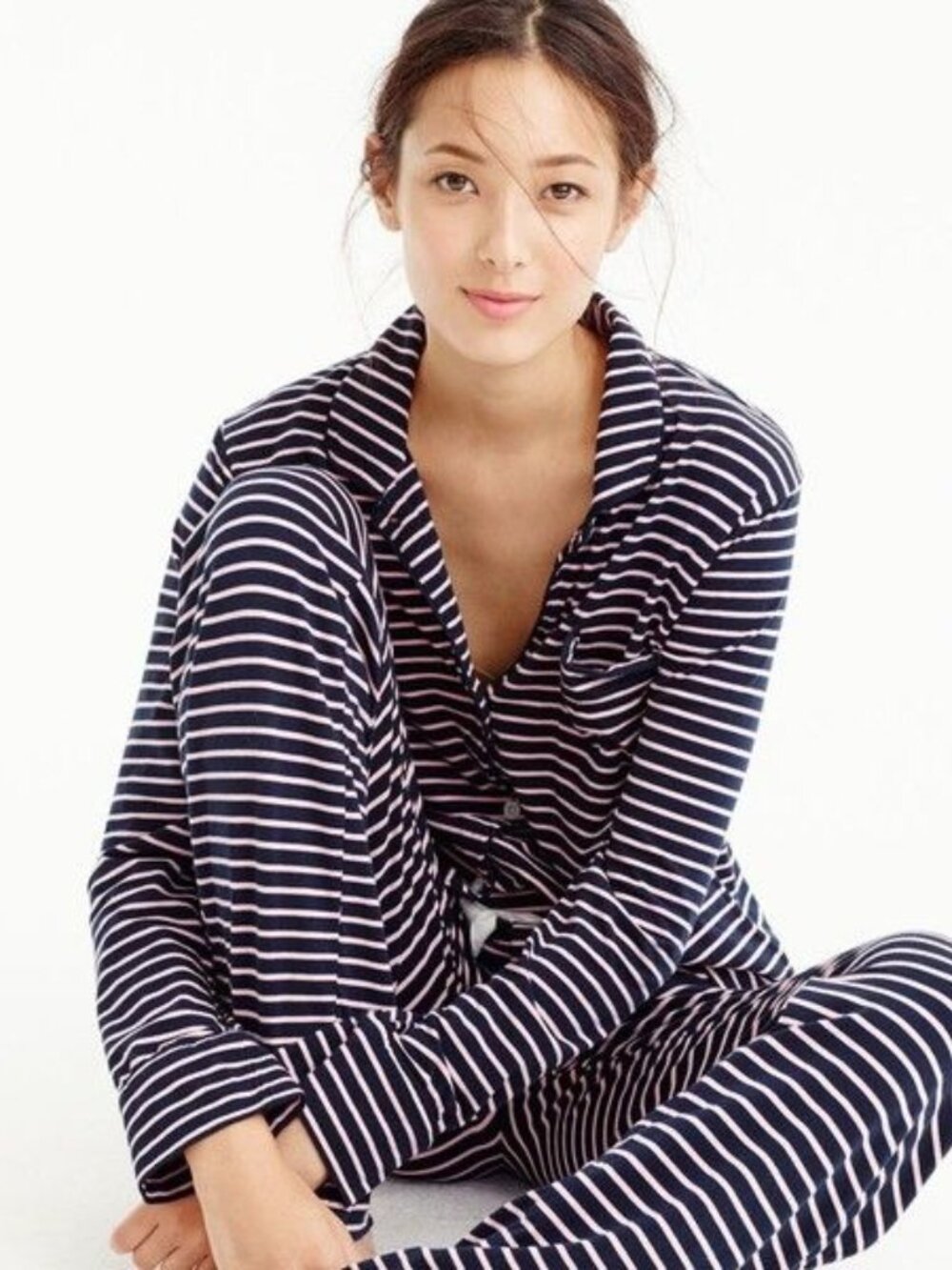 NWT J.Crew "Dreamy Cotton Pajama Set in Stripe" (Navy)